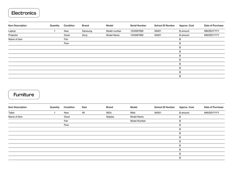 Classroom Inventory List to log and manage classroom supplies