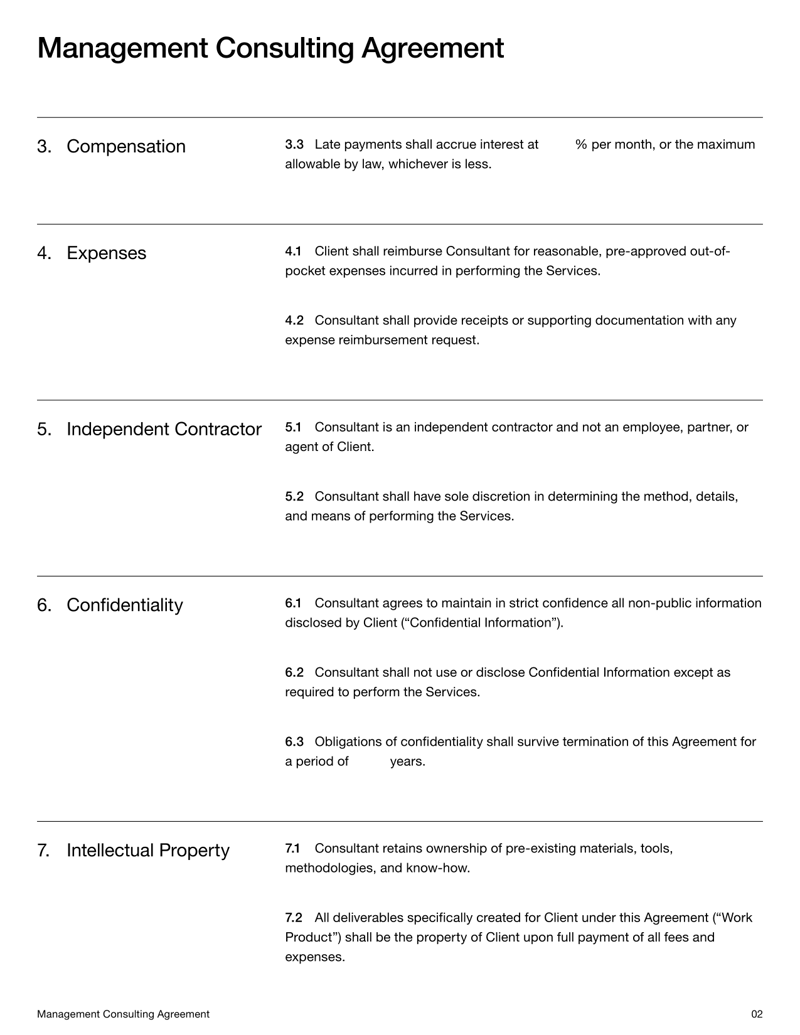 Management Consulting Agreement covering services, compensation, confidentiality, intellectual property and dispute resolution