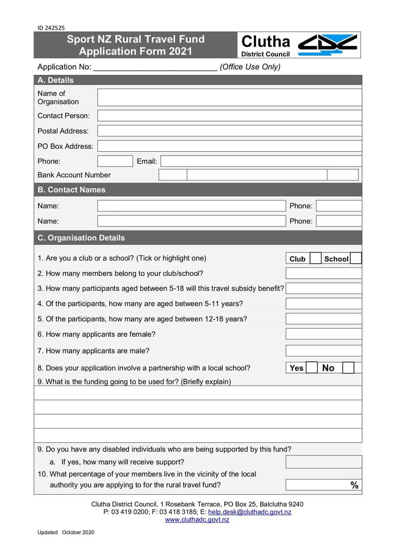 Thumbnail of Sport NZ Rural Travel Fund Application Form - Oct 2020 - page 0