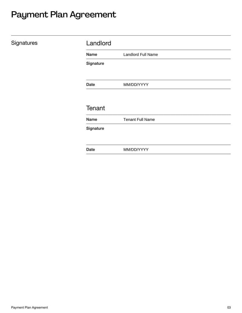 Payment Plan Agreement Template for outlining installment schedules and payment terms between parties