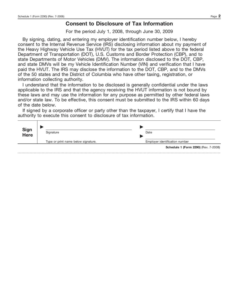 Large thumbnail of Form 2290 - Jul 2008