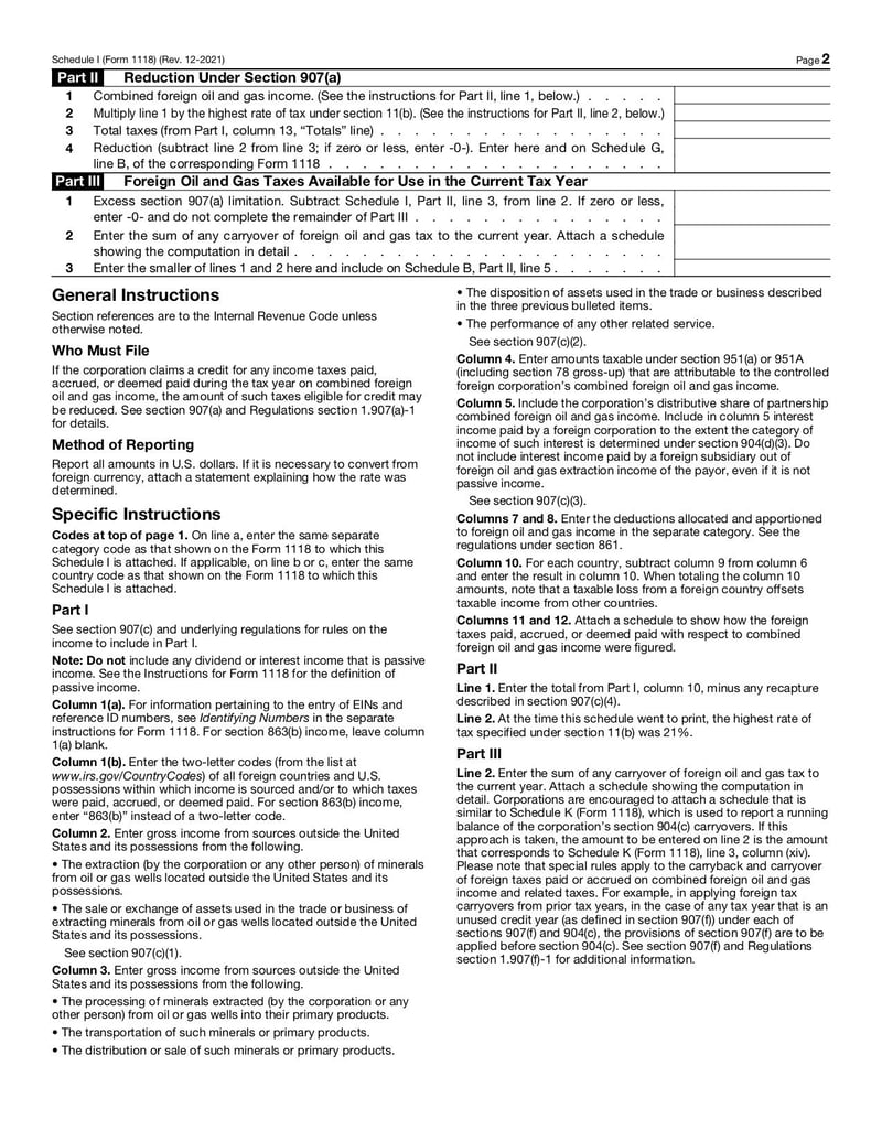 Large thumbnail of Schedule I (Form 1118) - Dec 2021