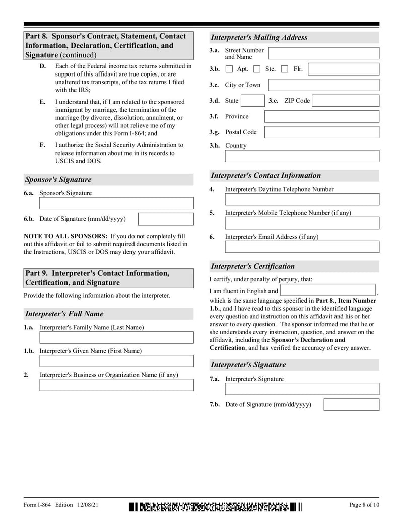Large thumbnail of Form I-864 - Aug 2021