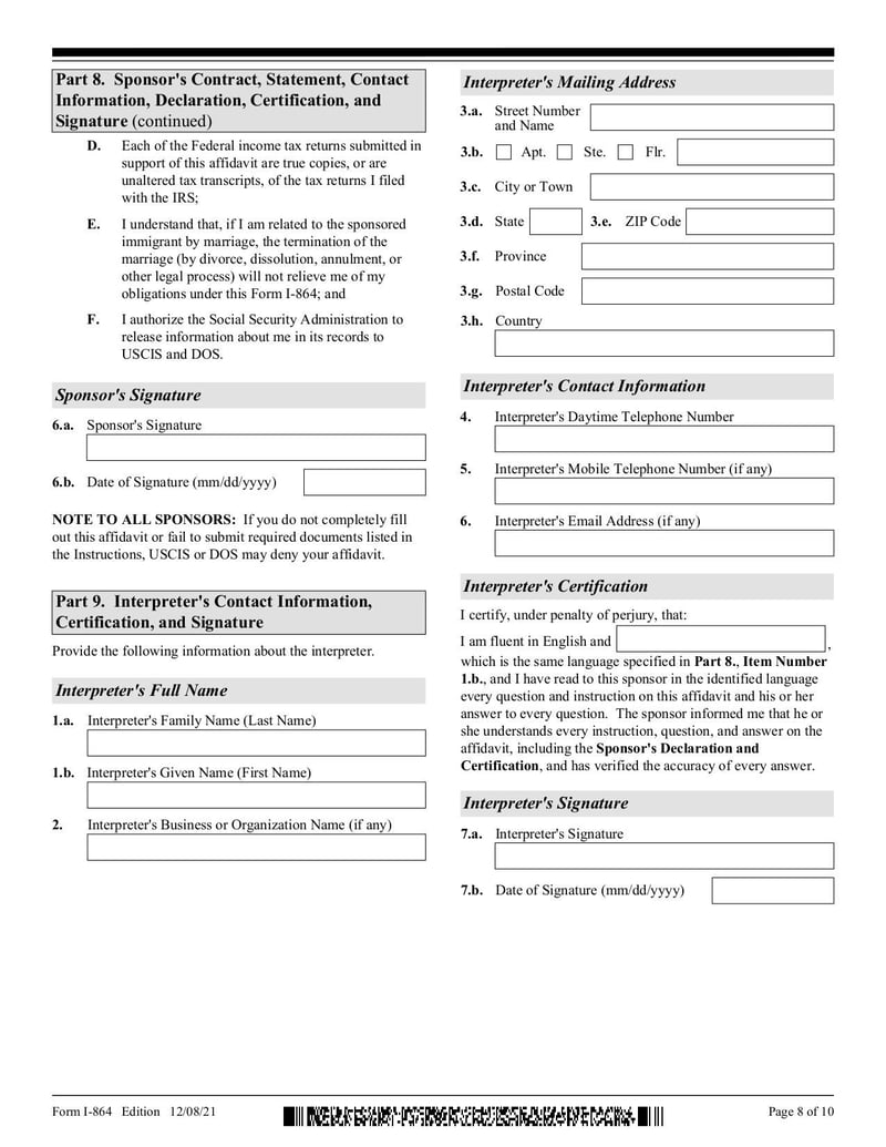 Thumbnail of Form I-864 - Aug 2021 - page 7