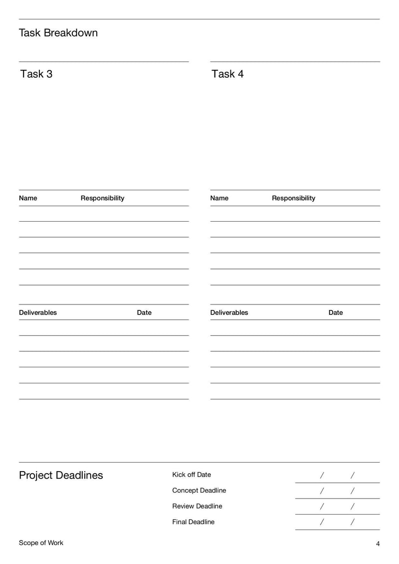 Scope of work document for contractors outlining project tasks and deliverables