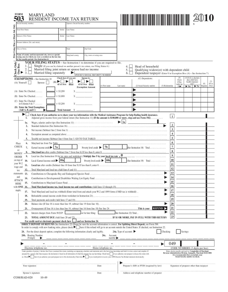 Large thumbnail of Maryland Form 503 - Feb 2020