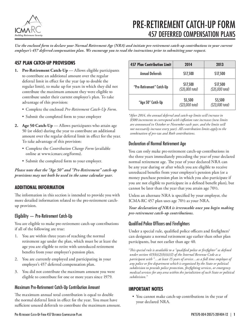 Large thumbnail of ICMA Pre-Retirement Catch-Up Form - Apr 2014