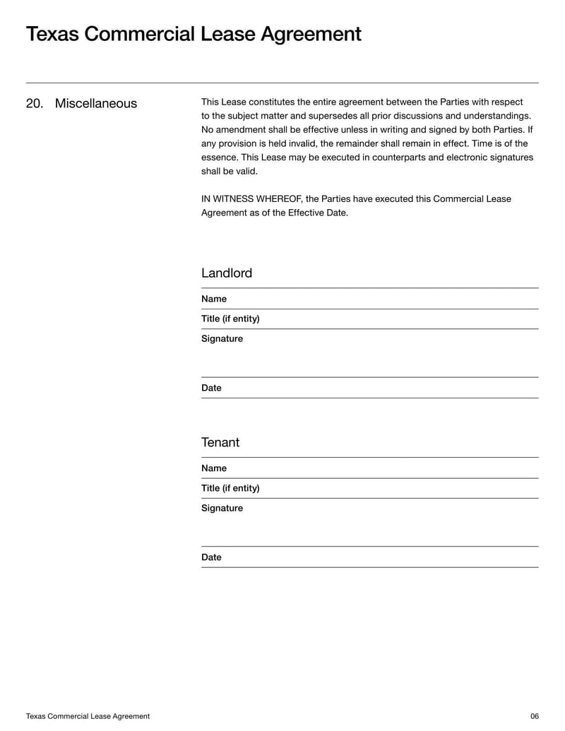 Commercial Lease Agreement Texas for detailing lease terms for renting commercial property in Texas