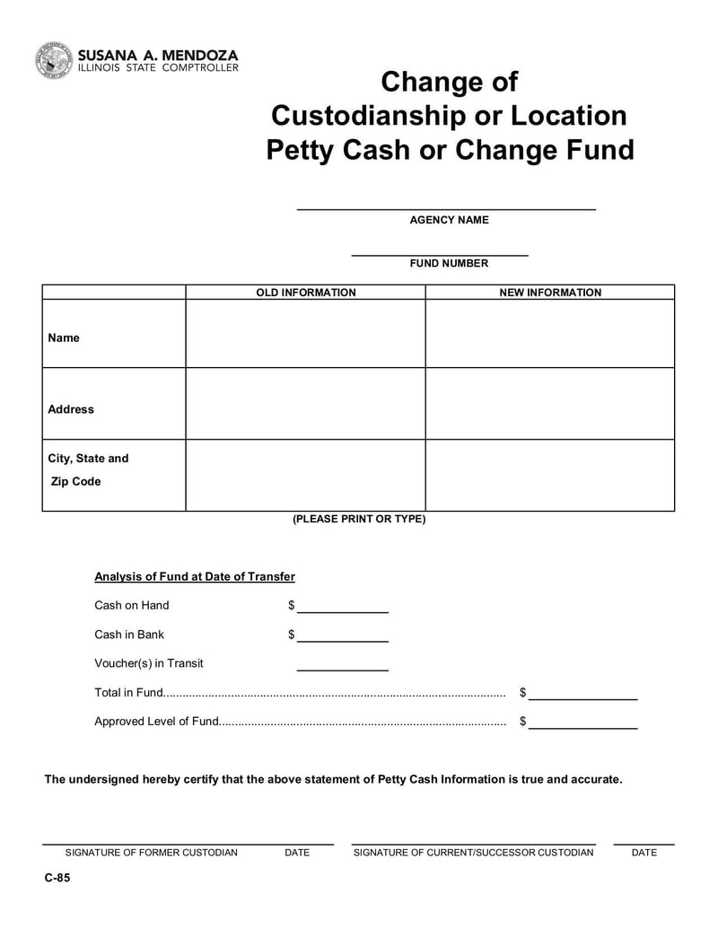 Large thumbnail of Change of Custodianship of Location Petty Cash or Change Fund Form - Sep 2019