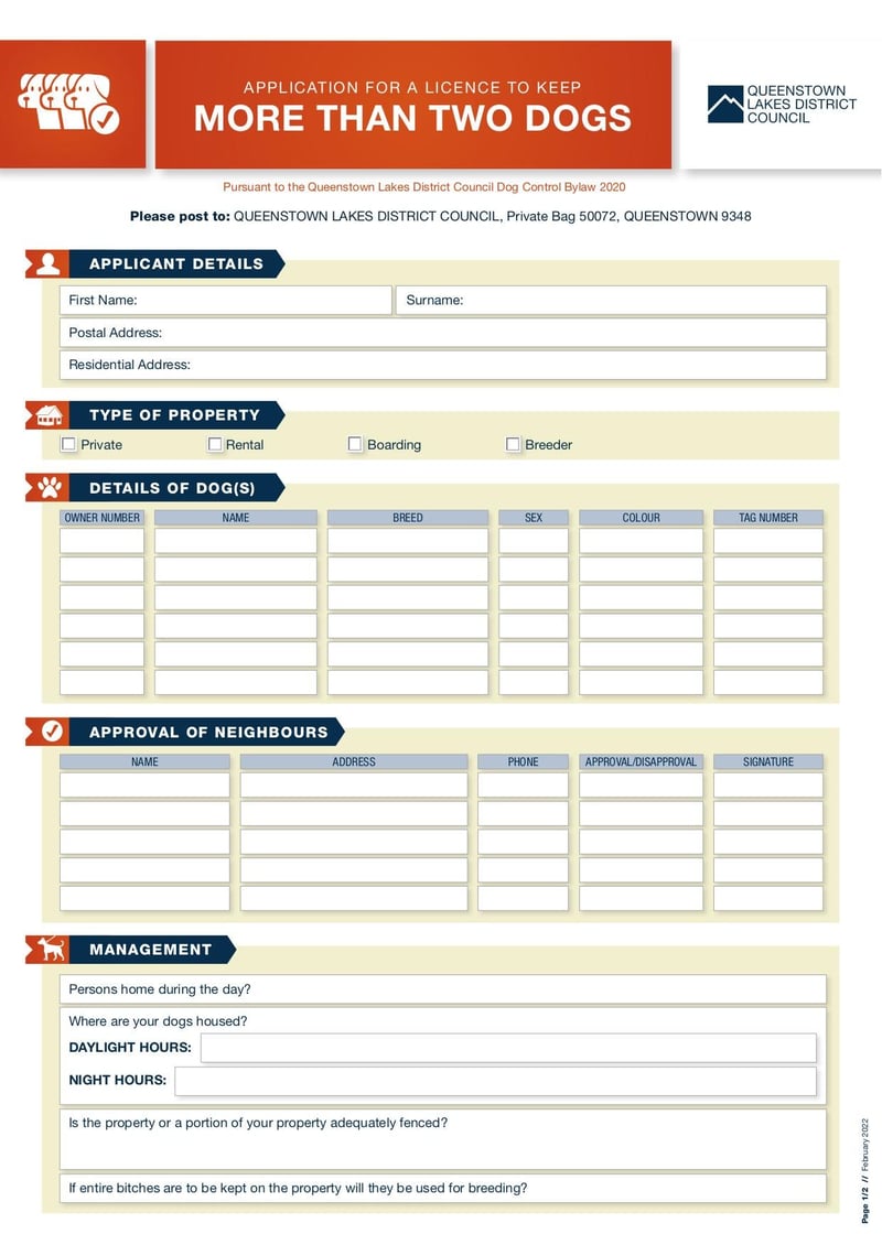 Large thumbnail of QLDC Licence for More Than Two Dogs Application Form - Feb 2022