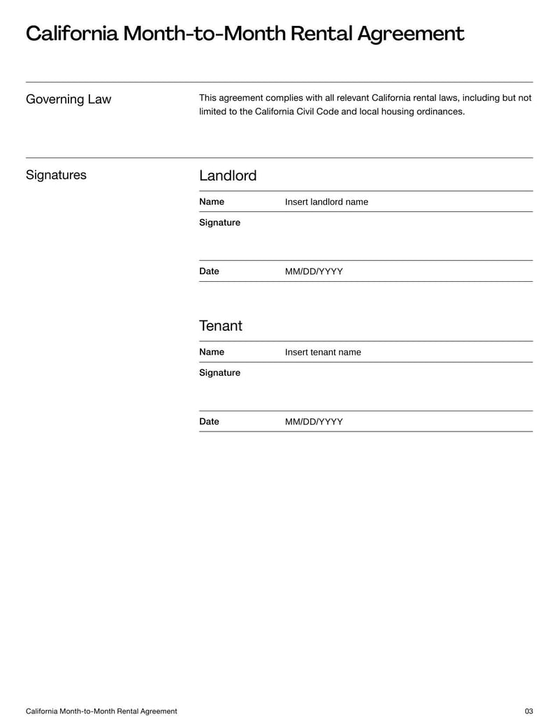 California Month to Month Rental Agreement | Fill and sign with Lumin for Free Printable Month To Month Rental Agreement California