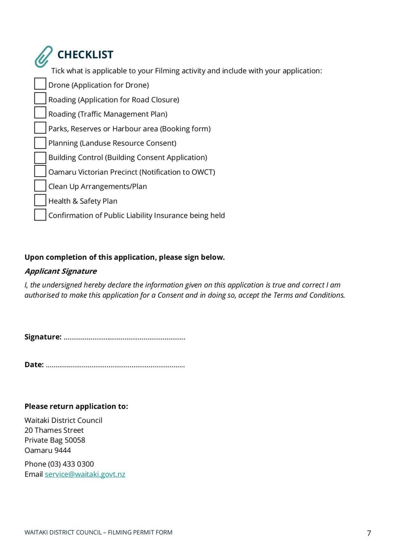 Large thumbnail of Waitaki District Filming Approval Application Form - Sep 2021