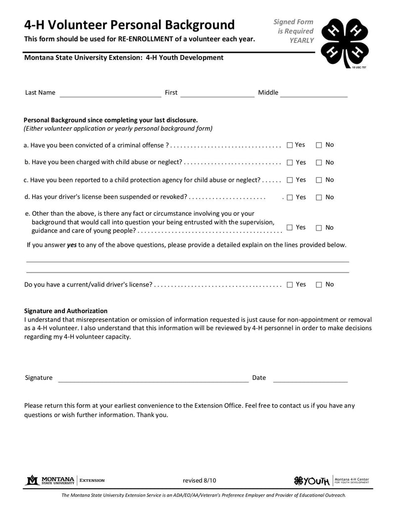Large thumbnail of Form 4-H Volunteer Personal Background - Aug 2010