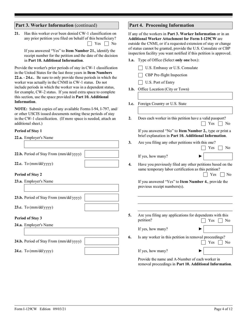 Large thumbnail of Form I-129CW - Sep 2021