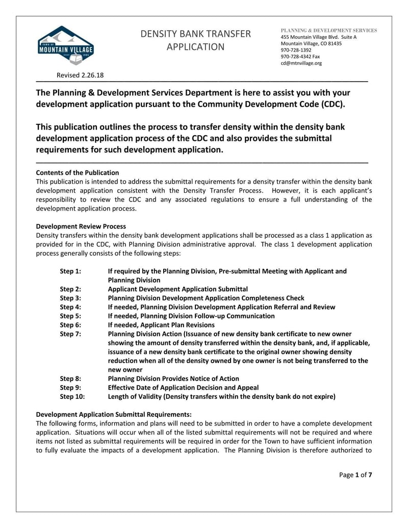 Large thumbnail of Mountain Village Density Bank Transfer Application (2018)