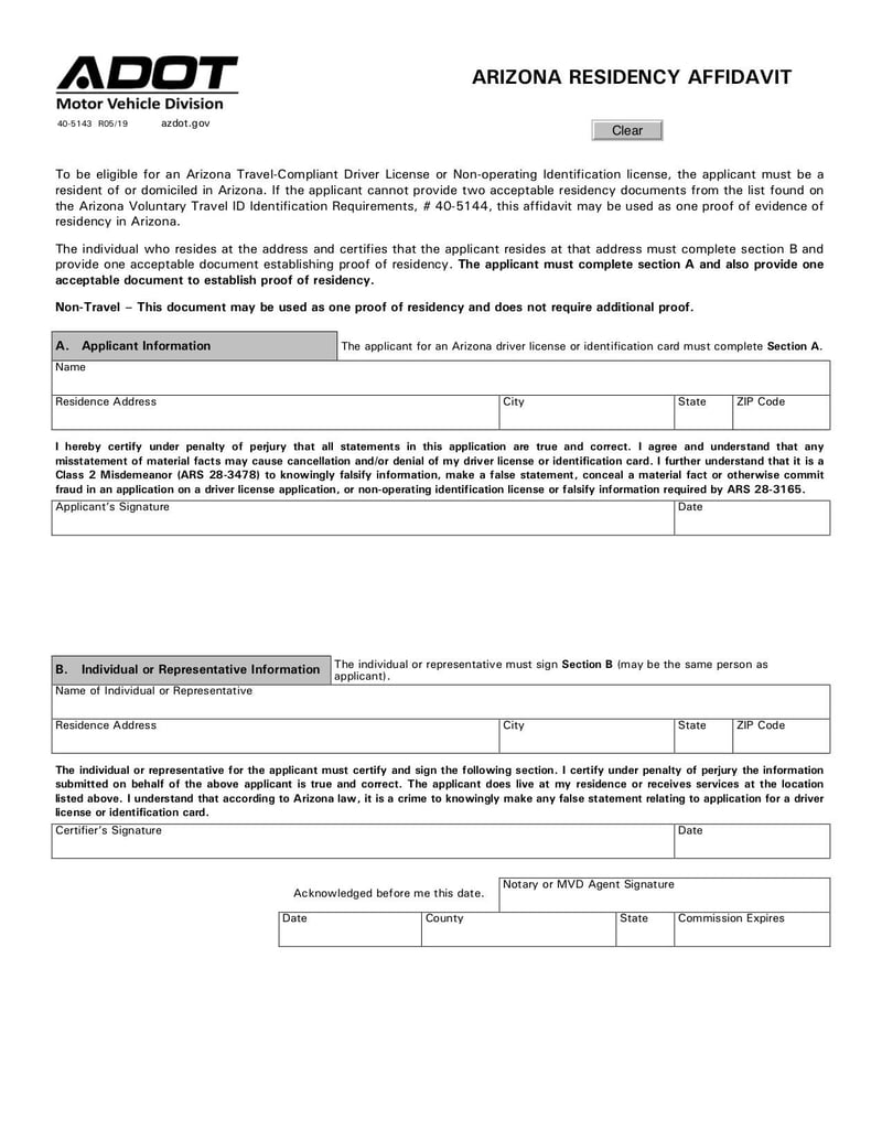 Thumbnail of Arizona Residency Affidavit - Jun 2022 - page 0