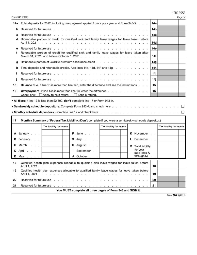 Large thumbnail of Form 943 - Dec 2022
