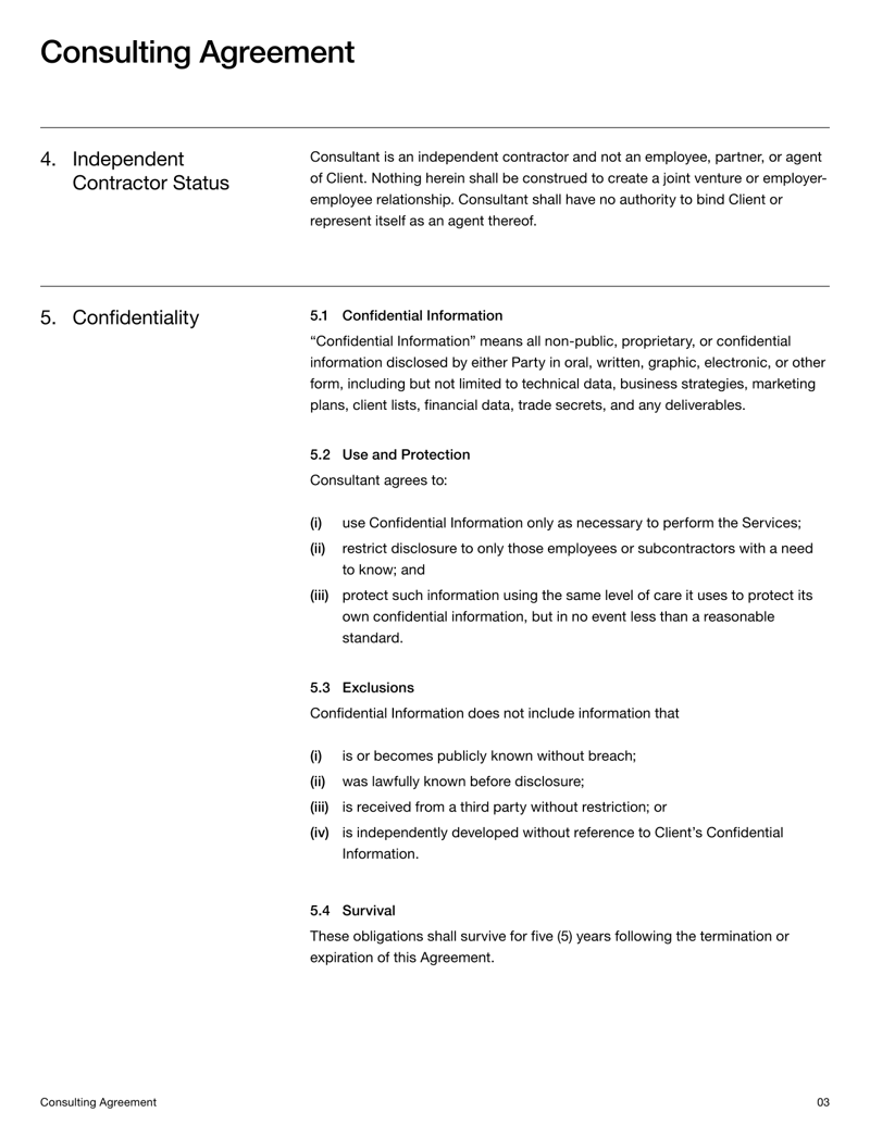Consulting Contract Template for documenting scope, payments and legal terms between client and consultant