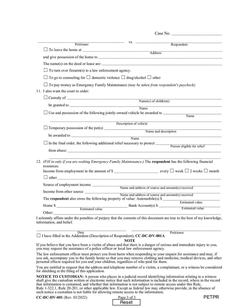 Large thumbnail of Form CC-DC-DV-001 - Mar 2022