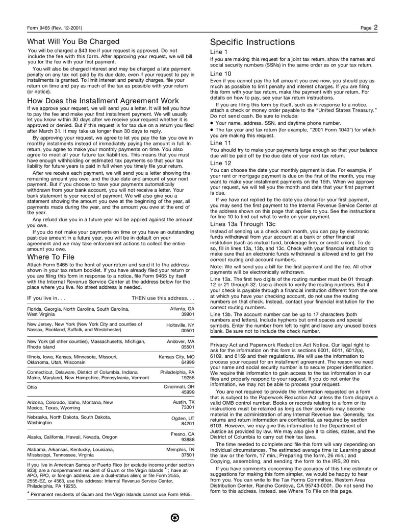 Large thumbnail of Form 9465 - Dec 2001