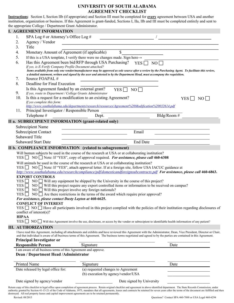 Large thumbnail of University of South Alabama Agreement Checklist