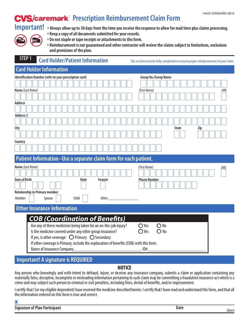 Large thumbnail of Prescription Reimbursement Claim Form - Aug 2015