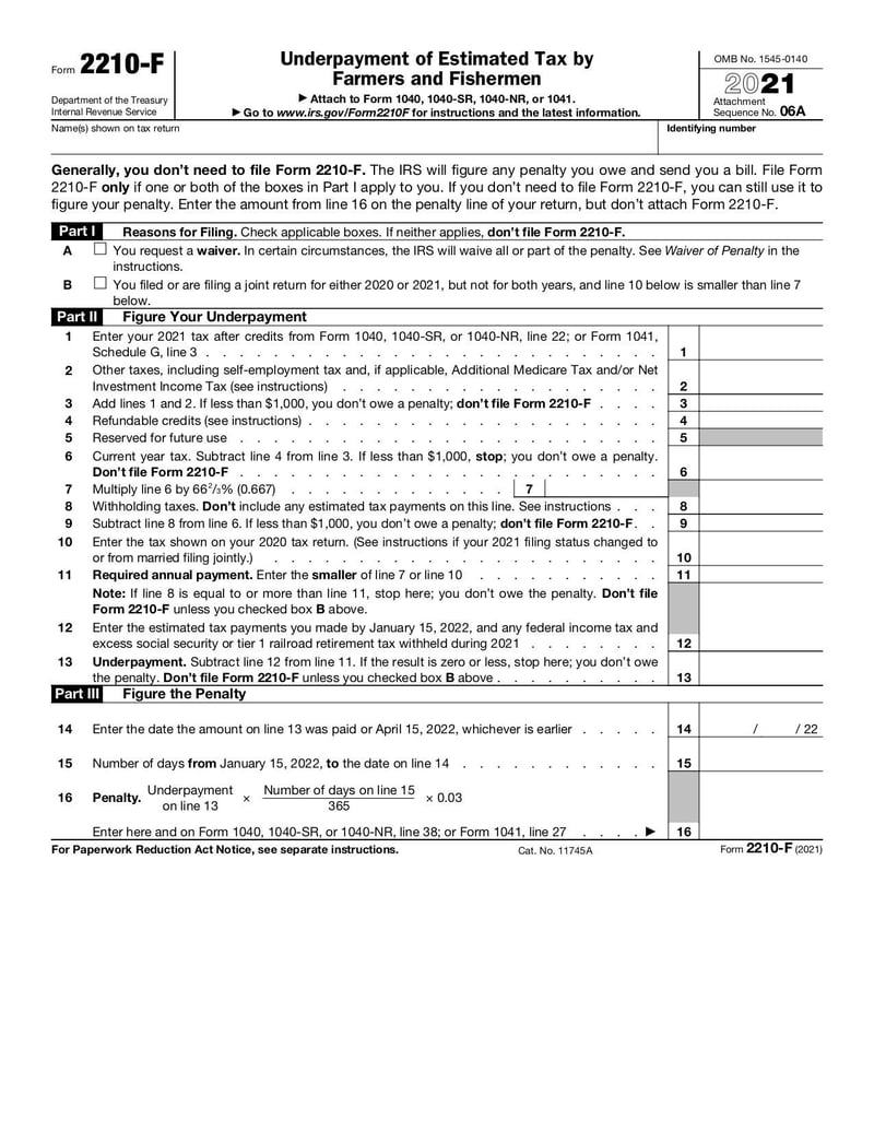 Large thumbnail of Form 2210-F - Jan 2022