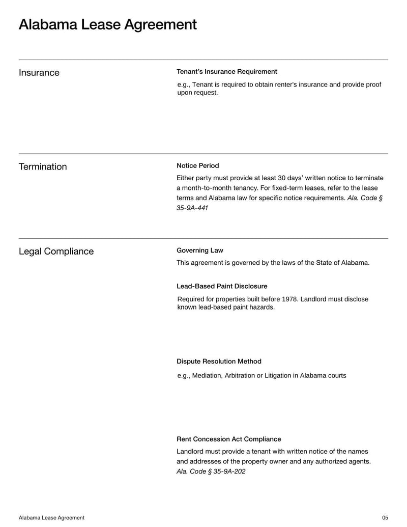 Large thumbnail of Alabama Lease Agreement Template