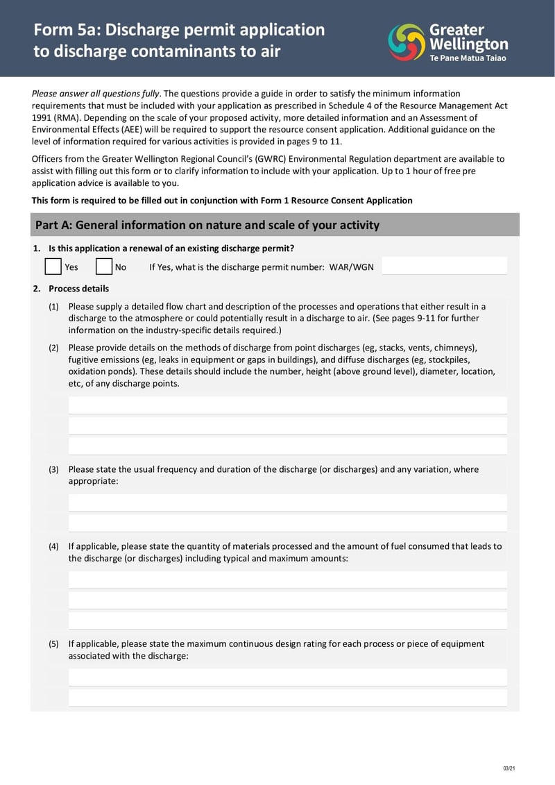 Large thumbnail of Form 5a Discharge Permit Application to Discharge Contaminants to Air - Mar 2021