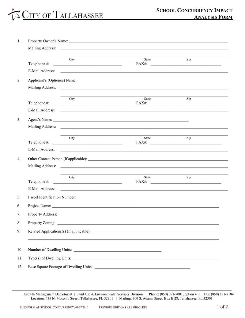Large thumbnail of City of Tallahassee School Concurrency Impact Analysis Form