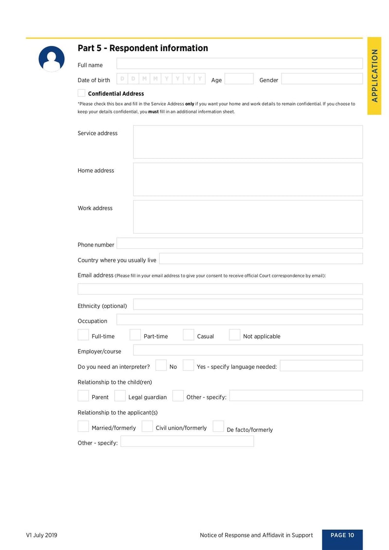 Large thumbnail of Notice of Response and Affidavit in Support Form - Oct 2019