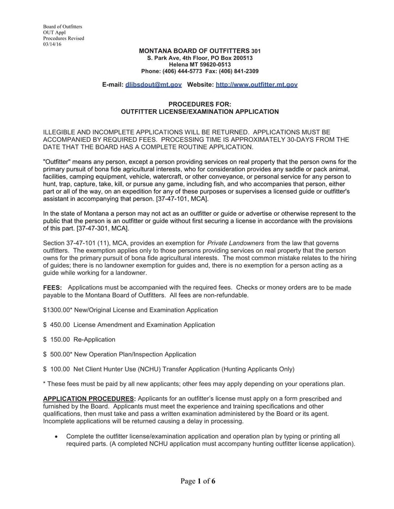 Large thumbnail of Montana Outfitter License/Examination Application