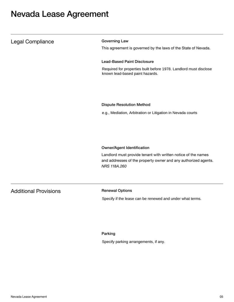 Large thumbnail of Nevada Lease Agreement Template