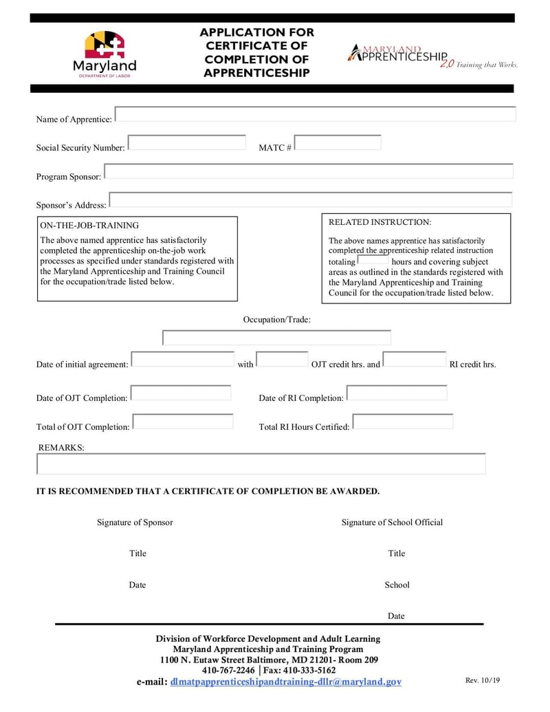 Large thumbnail of Application for Certificate of Completion of Apprenticeship - Oct 2019