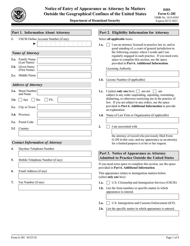 Large thumbnail of Notice of Entry of Appearance as Attorney In Matters Outside the Geographical Confines of the United States - May 2018