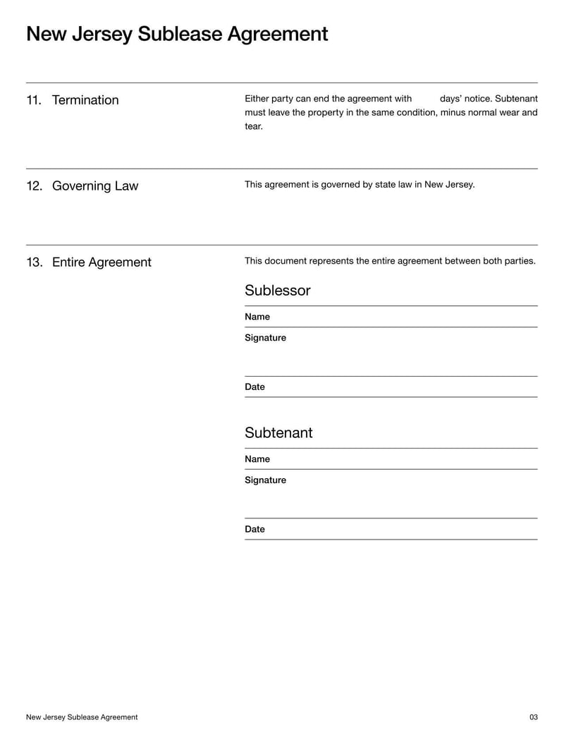 Sublease Agreement New Jersey for subletting property in New Jersey