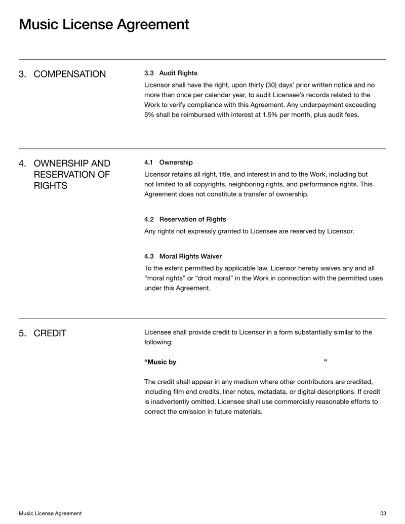 Music License Agreement for granting legal rights to use music under defined conditions