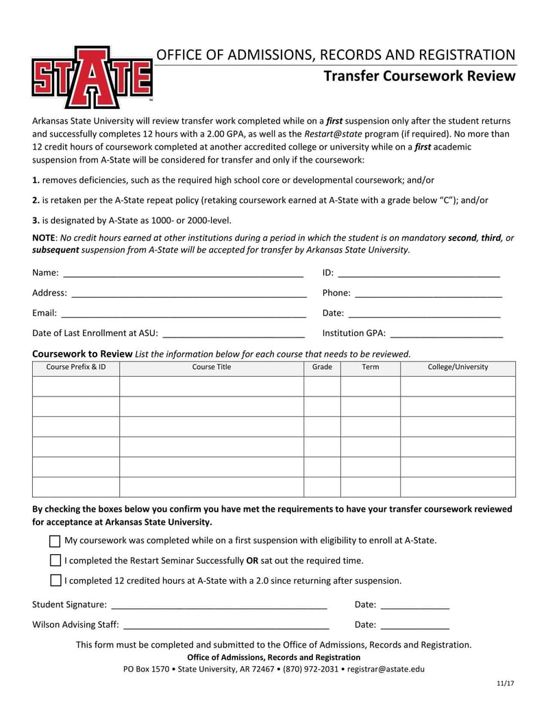 Large thumbnail of Arkansas State University Transfer Coursework Review