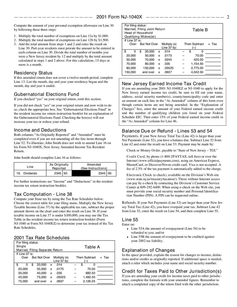 Large thumbnail of Form NJ-1040X - Apr 2007