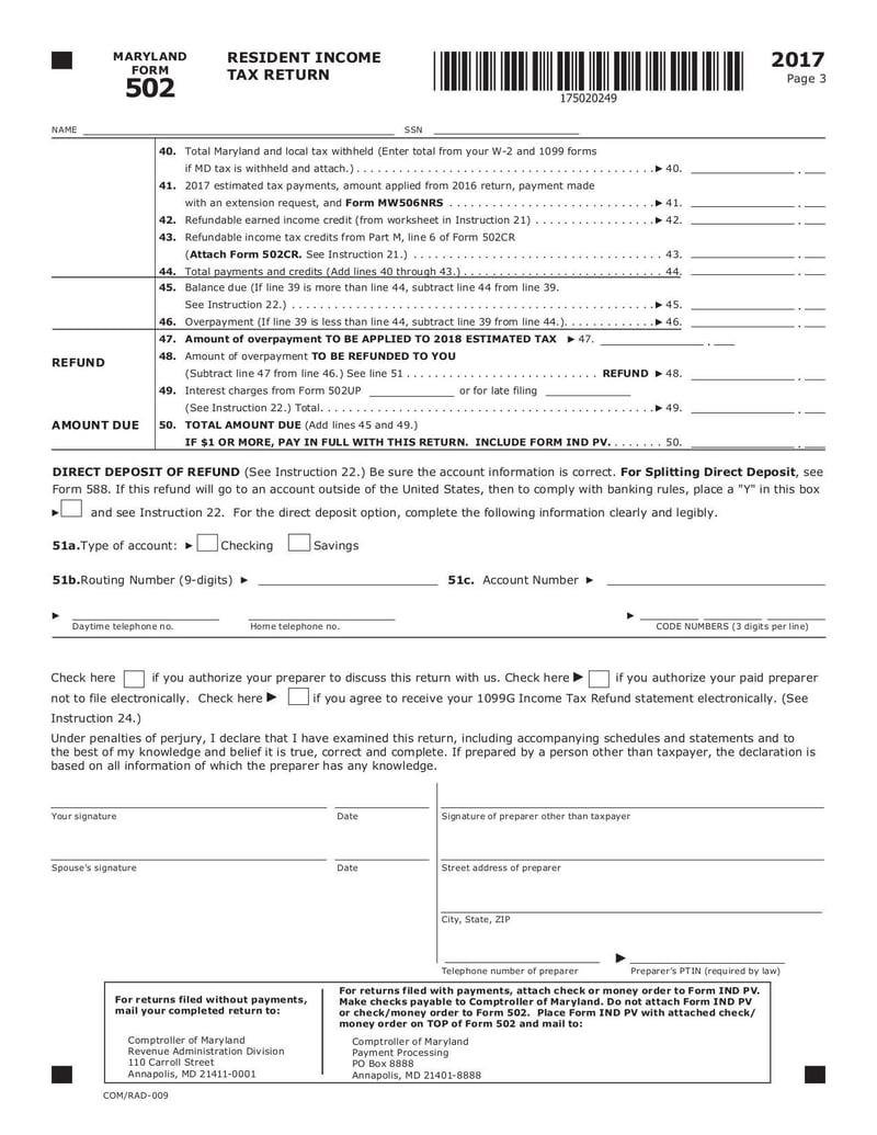 Large thumbnail of Maryland Form 502 - Dec 2017