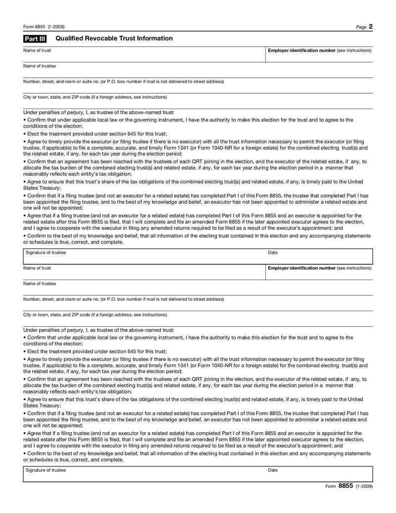 Large thumbnail of Form 8855 - Jan 2009
