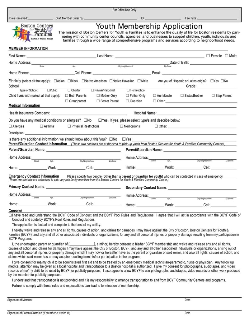 Large thumbnail of Youth Membership Application - Mar 2016