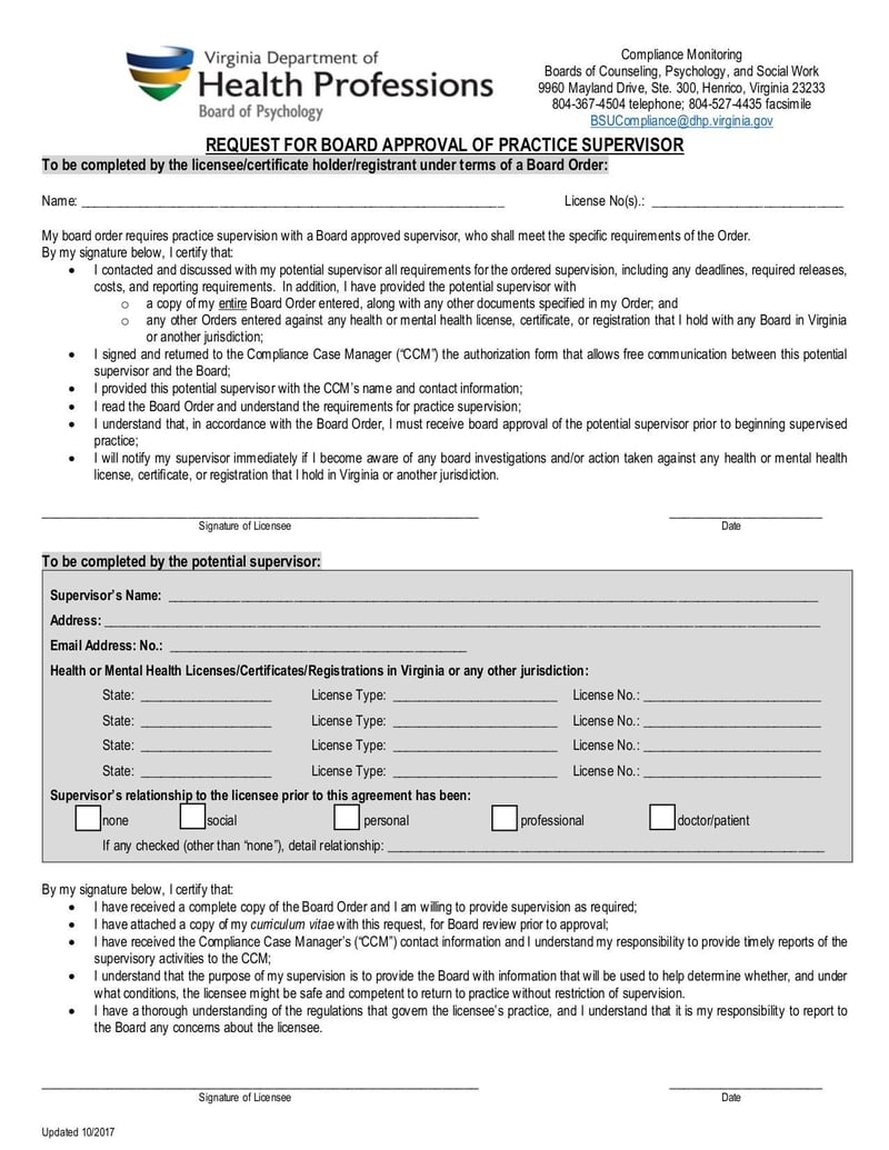 Large thumbnail of Request for Board Approval of Practice Supervisor - Apr 2018
