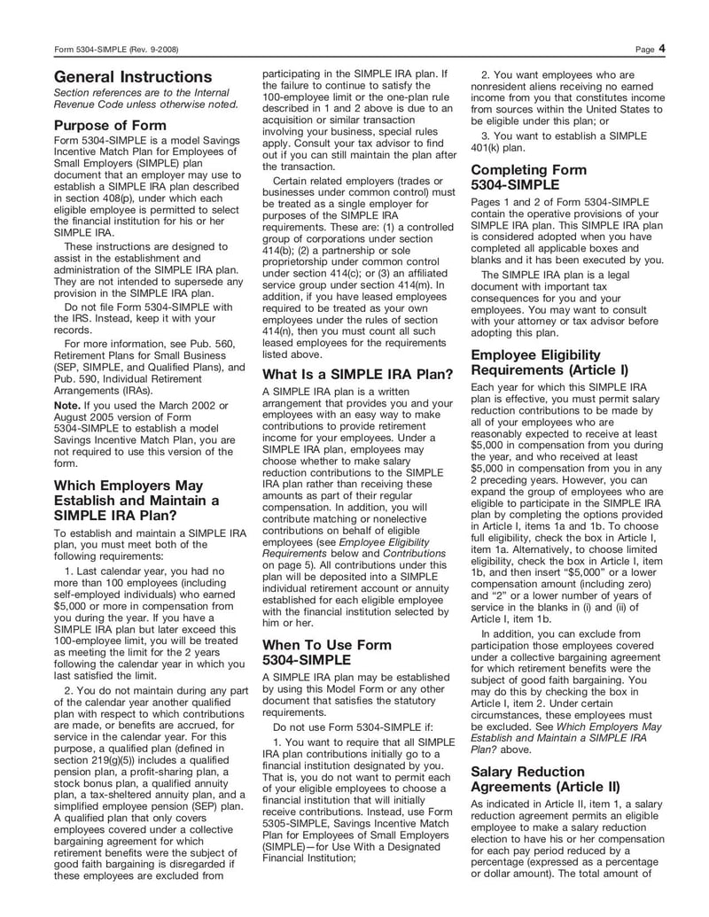 Large thumbnail of Form 5304-SIMPLE - Sep 2008