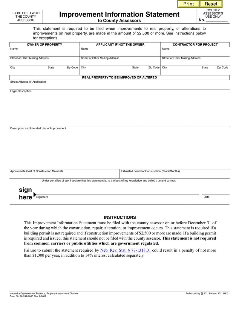 Large thumbnail of Improvement Information Statement - Jul 2012