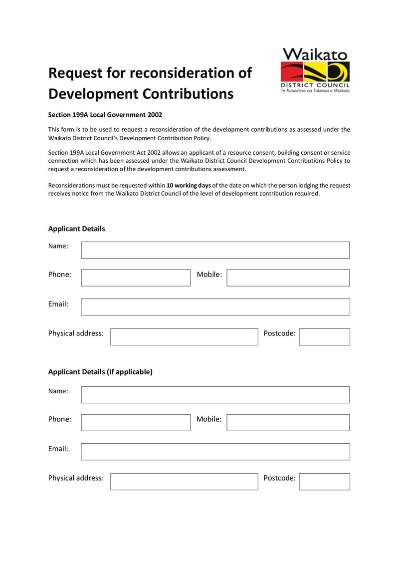 Large thumbnail of Request for Reconsideration of Development Contributions Form - May 2022