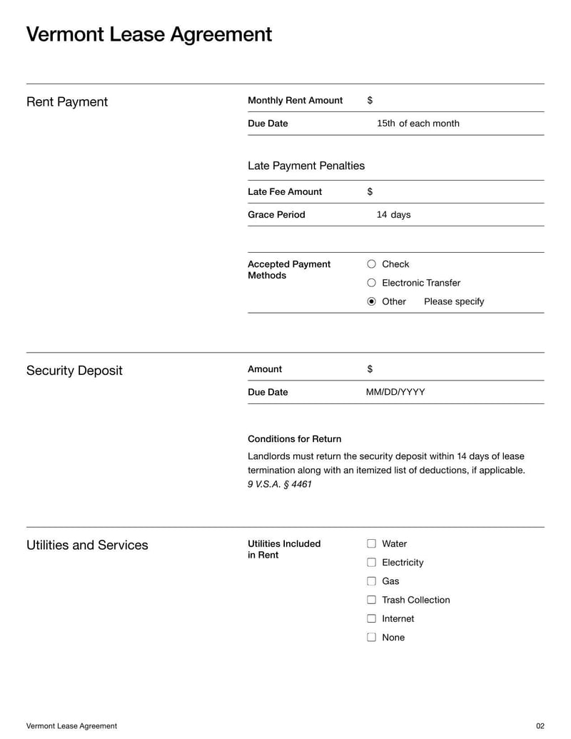 Large thumbnail of Vermont Lease Agreement Template