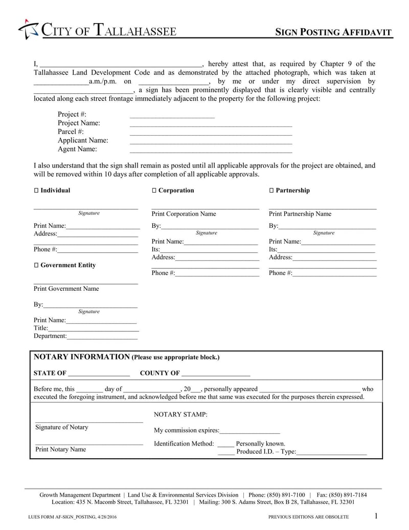 Large thumbnail of City of Tallahassee Sign Posting Affidavit