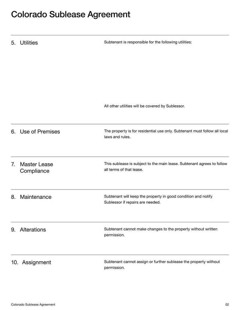 Sublease Agreement Colorado for subleasing arrangements in Colorado
