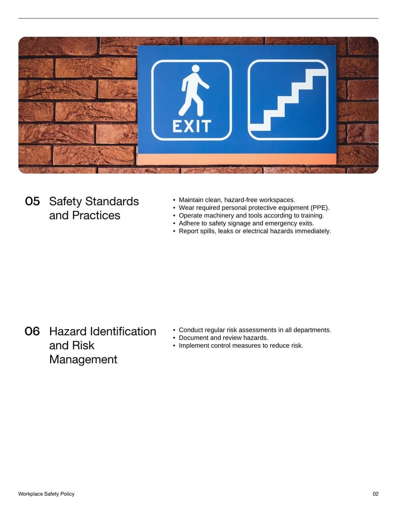 Workplace Safety Policy Template for defining safety procedures and responsibilities in the workplace
